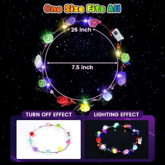 Glow in the Dark Flower Crown Party Supplies 60PCS for Women Girls Adjustable